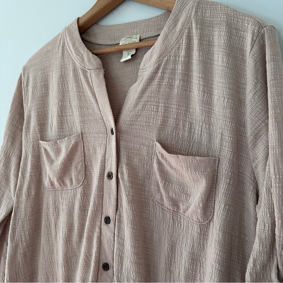 Telluride Earthy Neutral Textured Cropped Button Down Women’s Shirt Size Large - Picture 2 of 11